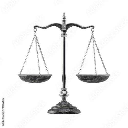 Justice scales symbol of law fairness and impartiality isolated on black