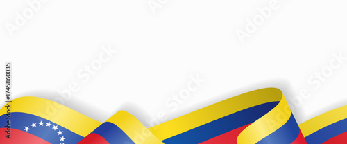 Venezuelan flag stylized wavy ribbon abstract background layout. Vector illustration.
