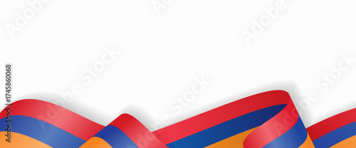 Armenian flag stylized wavy ribbon abstract background layout. Vector illustration.