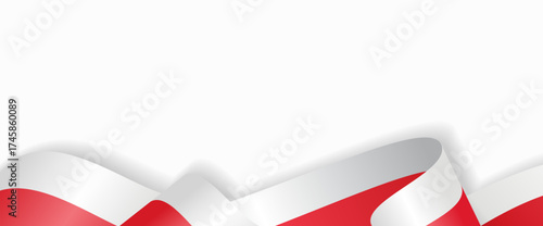 Polish flag stylized wavy ribbon abstract background layout. Vector illustration.