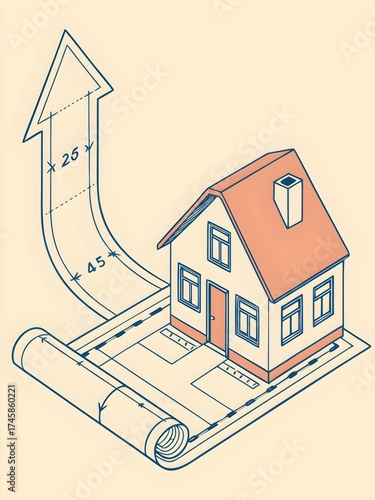House model atop architectural blueprints visualizing construction and planning