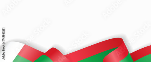 Madagascar flag stylized wavy ribbon abstract background layout. Vector illustration.
