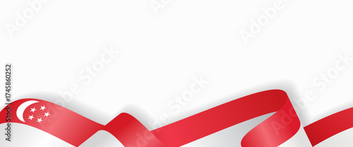 Singaporean flag stylized wavy ribbon abstract background layout. Vector illustration.
