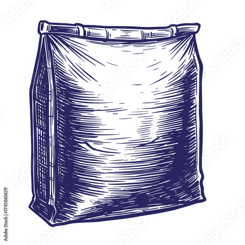 Vintage hand drawn grocery bag illustration showing packaging in a detailed engraving style