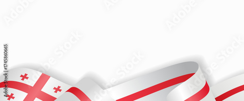 Georgian flag stylized wavy ribbon abstract background layout. Vector illustration.