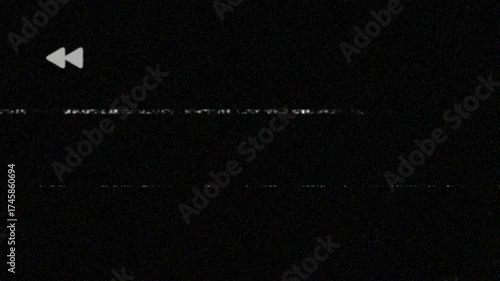 Analog VHS Retro Rewind Loop background. Moving banner with lines of interference and glitches on screen while rewinding video. Alpha channel for overlay. Abstract graphic animated footage