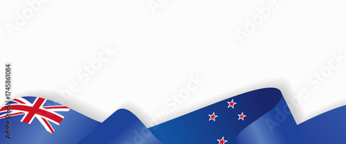 New Zealand flag stylized wavy ribbon abstract background layout. Vector illustration.