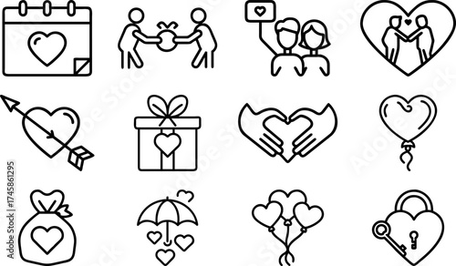 A collection of assorted heart-themed icons arranged artfully