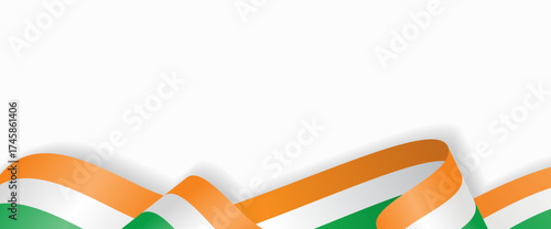 Ivory Coast flag stylized wavy ribbon abstract background layout. Vector illustration.