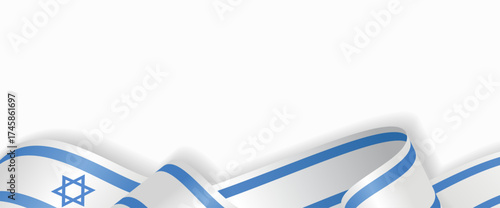 Israeli flag stylized wavy ribbon abstract background layout. Vector illustration.