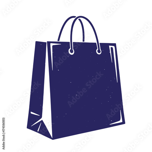 Vintage style illustrated shopping bag isolated against white background for commercial use
