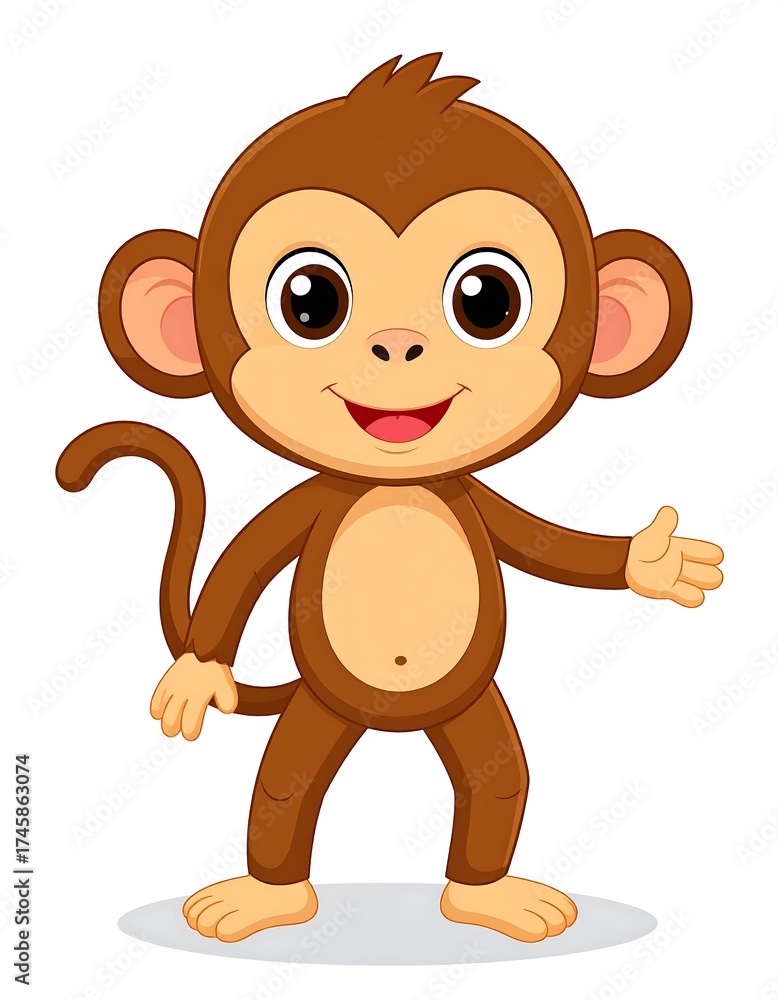 Obraz premium Cute cartoon monkey, welcoming pose