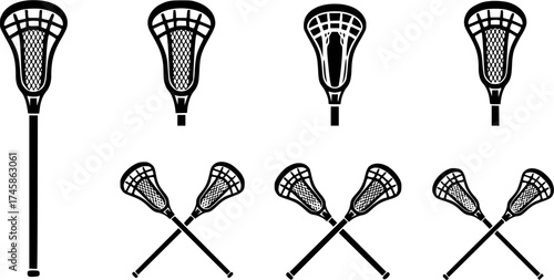 lacrosse stick glyph flat vector icon