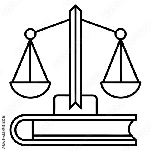 Code of Conduct Icon – Law Book with Scales Line Art Vector