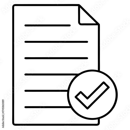 Verification Document Icon – Minimalist Line Art with Checkmark