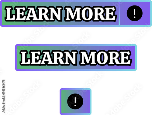 Learn More Button Set Attention Grabbing Design Call to Action Element Modern Style Promotion Material Vector.