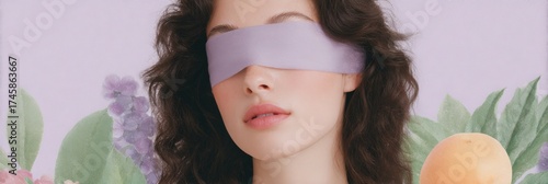 Woman with a purple bandana covering her eyes