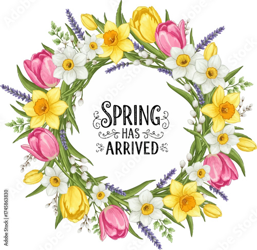 Floral Spring Wreath with Tulips.