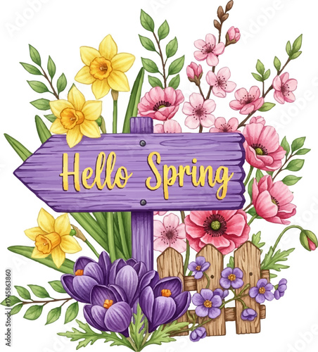 Hello Spring Floral Sign.