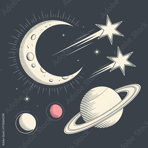 Celestial wonders moon stars planets comet galaxy cosmic night sky astronomy celestial bodies