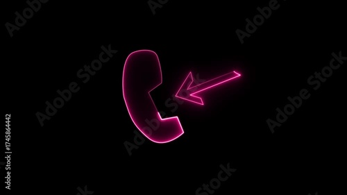 Animated neon red phone call back symbol on black background.Missed call. phone call back icon animation.