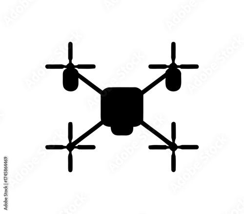 Silhouette of a quadcopter drone showing rotor blades against a white background