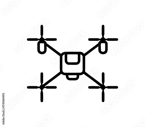 Drone Outline Icon on White Background, Unmanned Aerial Vehicle Glyph