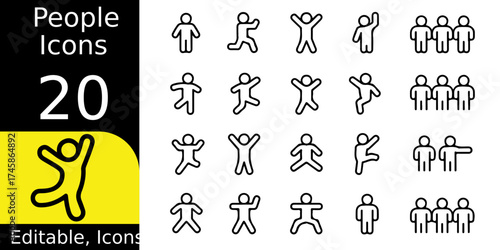 Collection of twenty stylized human figures icons
