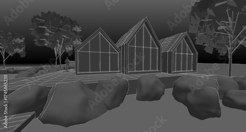 townhouse architectural sketch 3d illustration	
