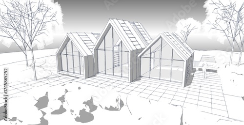 townhouse architectural sketch 3d illustration	
