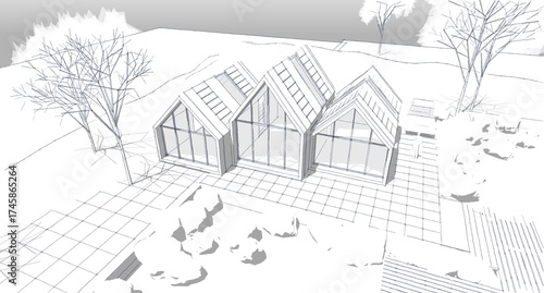 townhouse architectural sketch 3d illustration	
