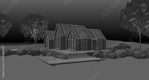 townhouse architectural sketch 3d illustration	
