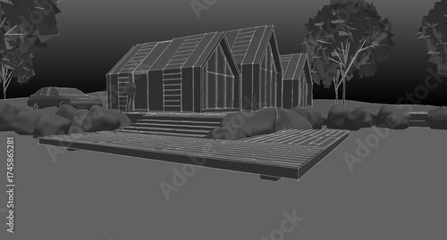 townhouse architectural sketch 3d illustration	
