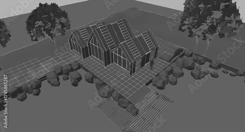 townhouse architectural sketch 3d illustration	

