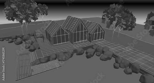 townhouse architectural sketch 3d illustration	
