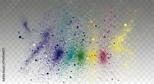 A vibrant and dynamic explosion of multicolored paint particles floats in the air, creating a striking visual effect. vector illustration