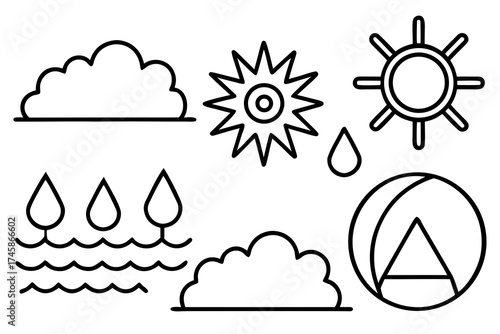 Minimal Weather and Climate Outline Icons Set | Line Art Vector Illustration on White Background