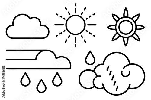 Minimal Weather and Climate Outline Icons Set | Line Art Vector Illustration on White Background