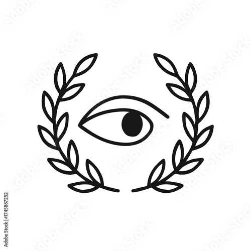 Laurel Eye Shape-Based Outline Icon, Monochrome, Transparent Background