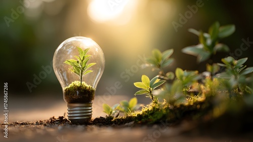 Eco Light - Glowing Bulb with Plant Growing Inside – Green Energy Concept
