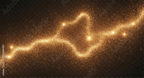 A celestial golden glitter trail, sparkling against a dark backdrop, evokes a sense of wonder and cosmic beauty. vector illustration