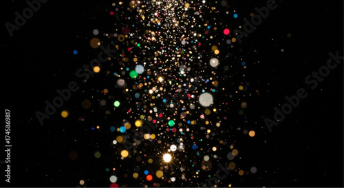 A dazzling explosion of glittering particles dances against the deep black canvas, capturing the eye with a play of light and shadow. vector illustration