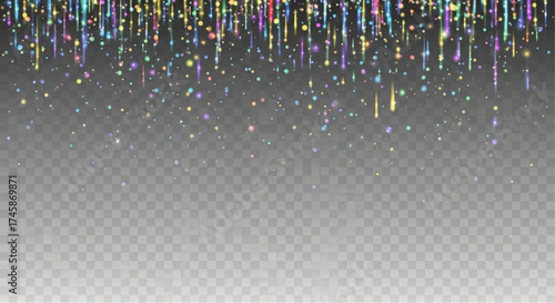 A mesmerizing array of shimmering, holographic confetti cascades gracefully, creating a festive spectacle with its iridescent charm. vector illustration