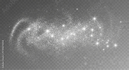 An ethereal swirl of sparkling particles dances across a transparent background, creating a sense of wonder, magic, and cosmic beauty, as if a galaxy of stardust has been captured in a single moment. 