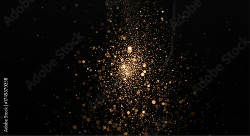 An abstract, glimmering golden light bursts forth against a dark, velvety backdrop, creating a captivating visual effect. vector illustration
