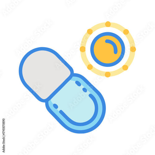 Vitamin D capsule and sun icon representing seasonal illnesses, flu season  