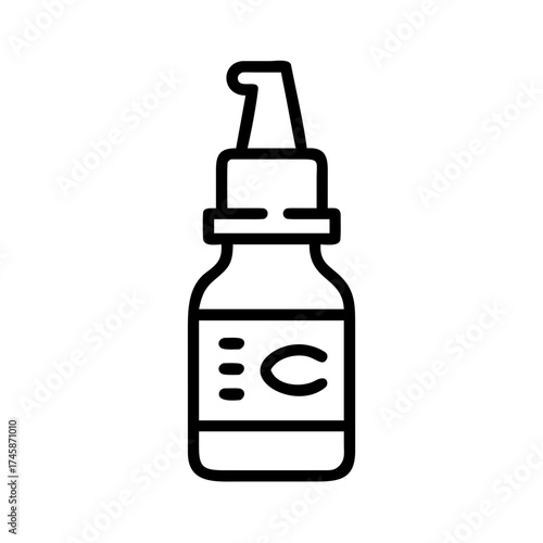 Nasal spray bottle in outline design on white background  