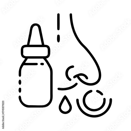 Nose droplet application from nasal spray bottle for flu season  
