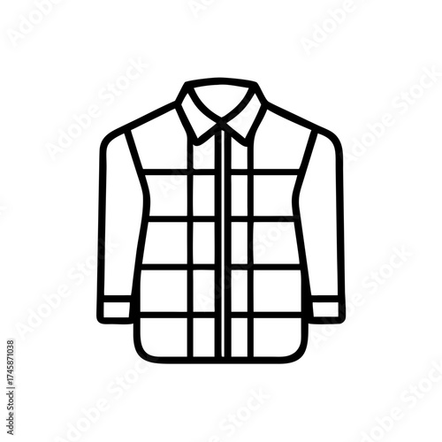 Line art illustration of plaid flannel shirt design  