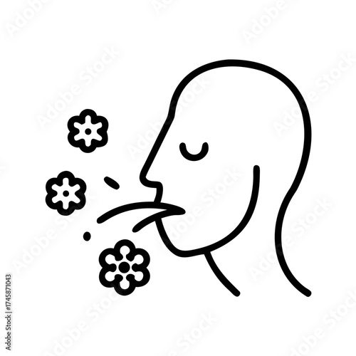 Person sneezing due to pollen allergy in concept of icon, vector, seasonal illnesses, flu season  